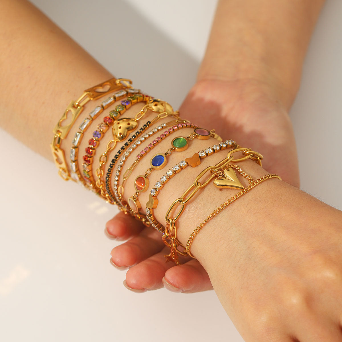 Customizable Stainless Steel 18K Gold PVD Plated Chain Bracelets & Bangles Trendy Zircon Waterproof Hypoallergenic Unisex Gift