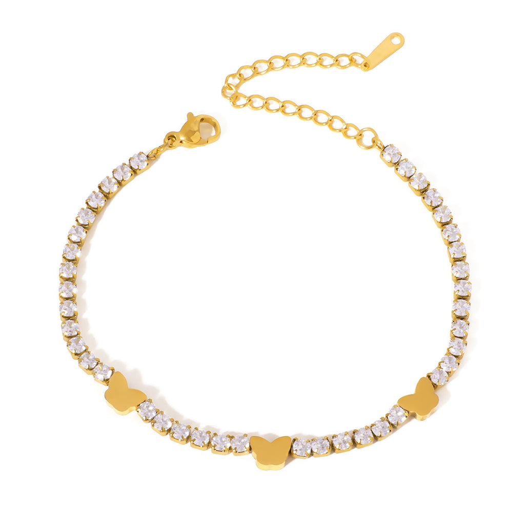 Customizable Stainless Steel 18K Gold PVD Plated Chain Bracelets & Bangles Trendy Zircon Waterproof Hypoallergenic Unisex Gift