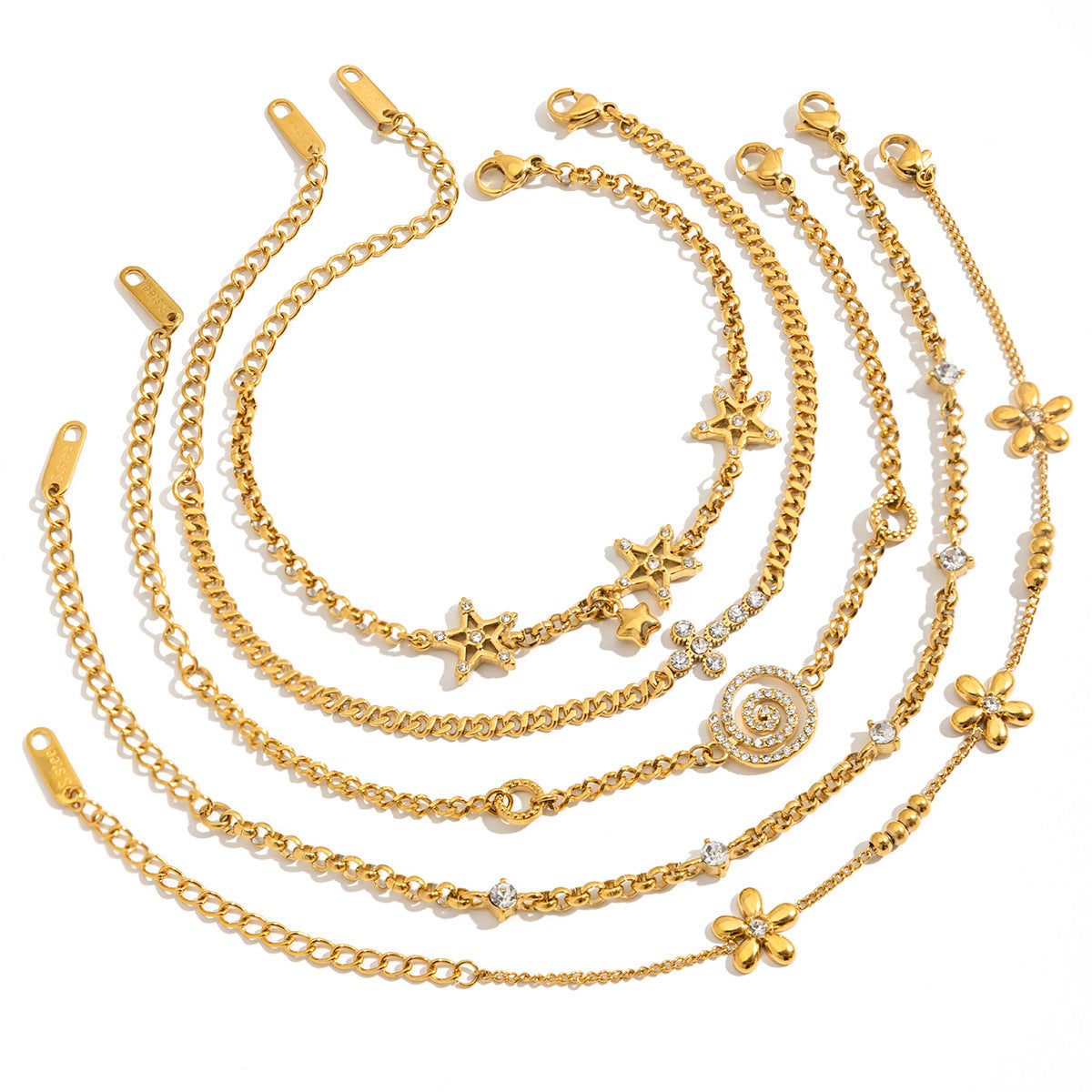 Customizable White Zircon 18K Gold Plated Stainless Steel Chain Bracelets Adjustable Trendy Bracelet