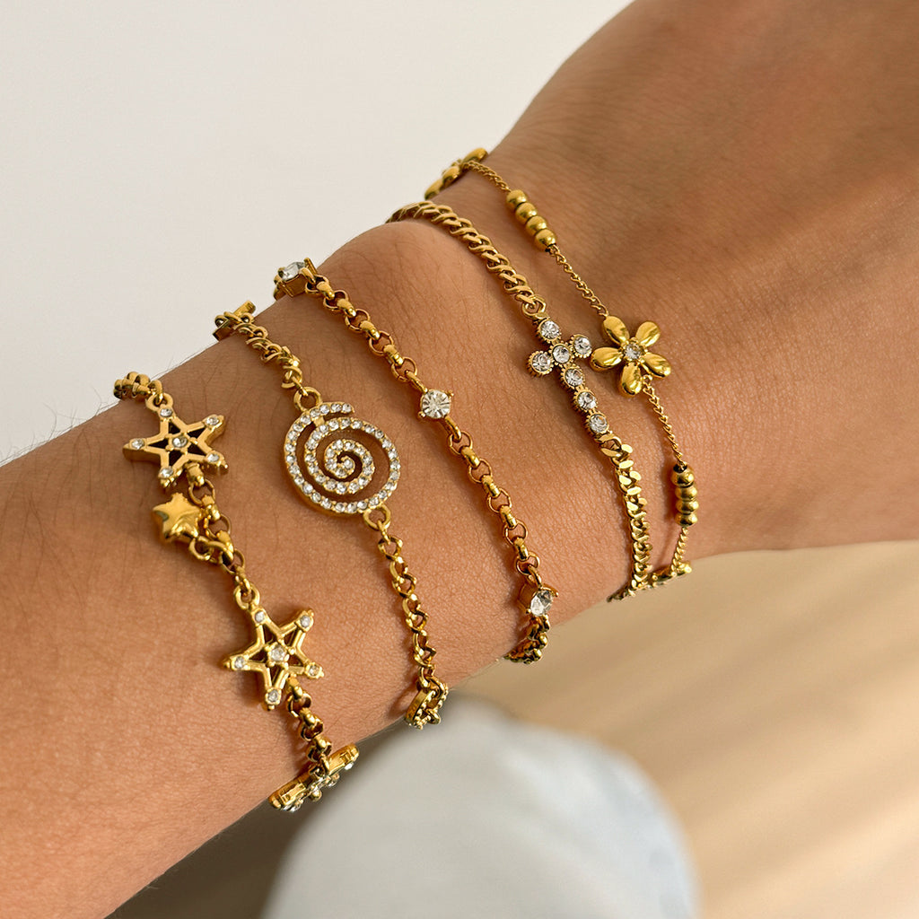 Customizable White Zircon 18K Gold Plated Stainless Steel Chain Bracelets Adjustable Trendy Bracelet