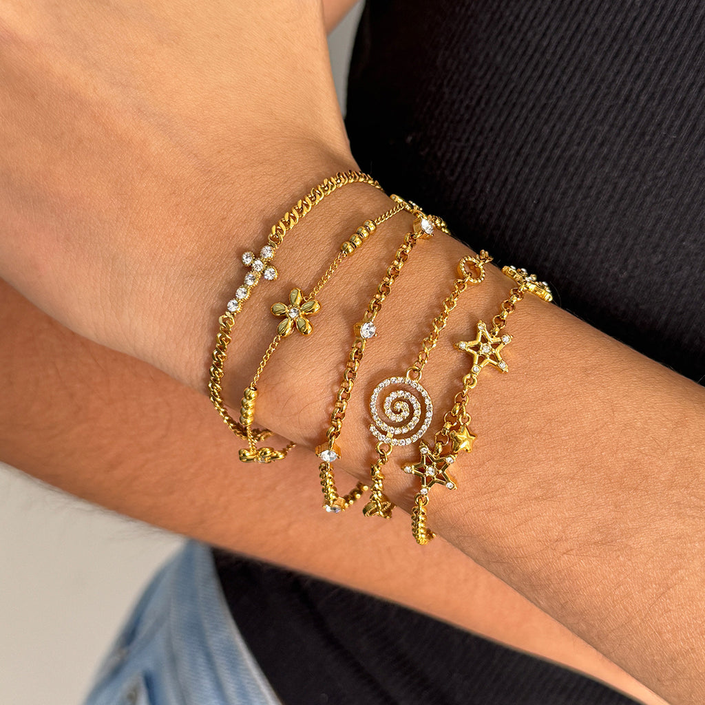 Customizable White Zircon 18K Gold Plated Stainless Steel Chain Bracelets Adjustable Trendy Bracelet