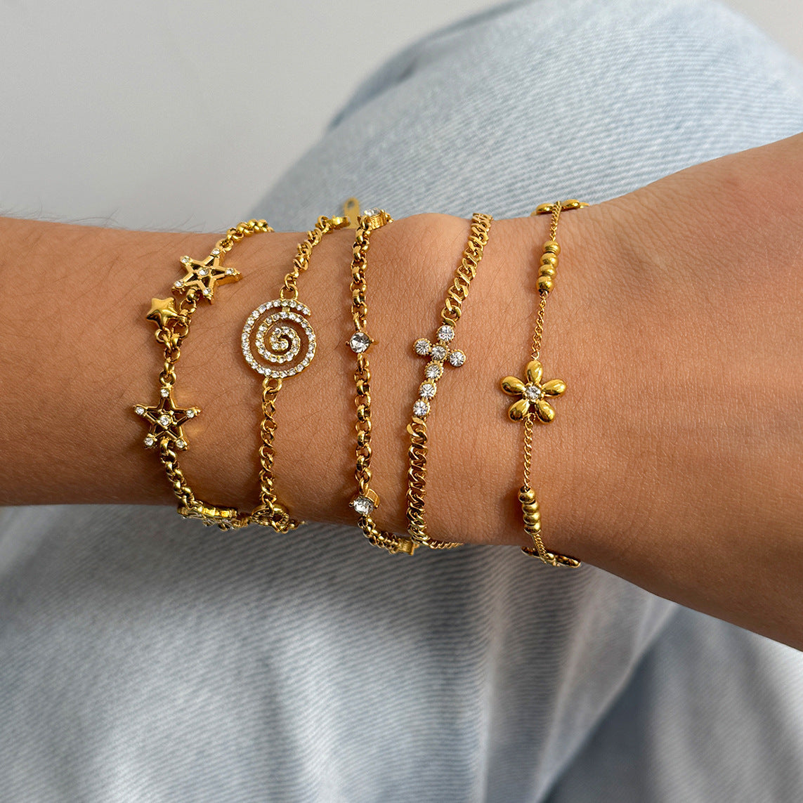Customizable White Zircon 18K Gold Plated Stainless Steel Chain Bracelets Adjustable Trendy Bracelet