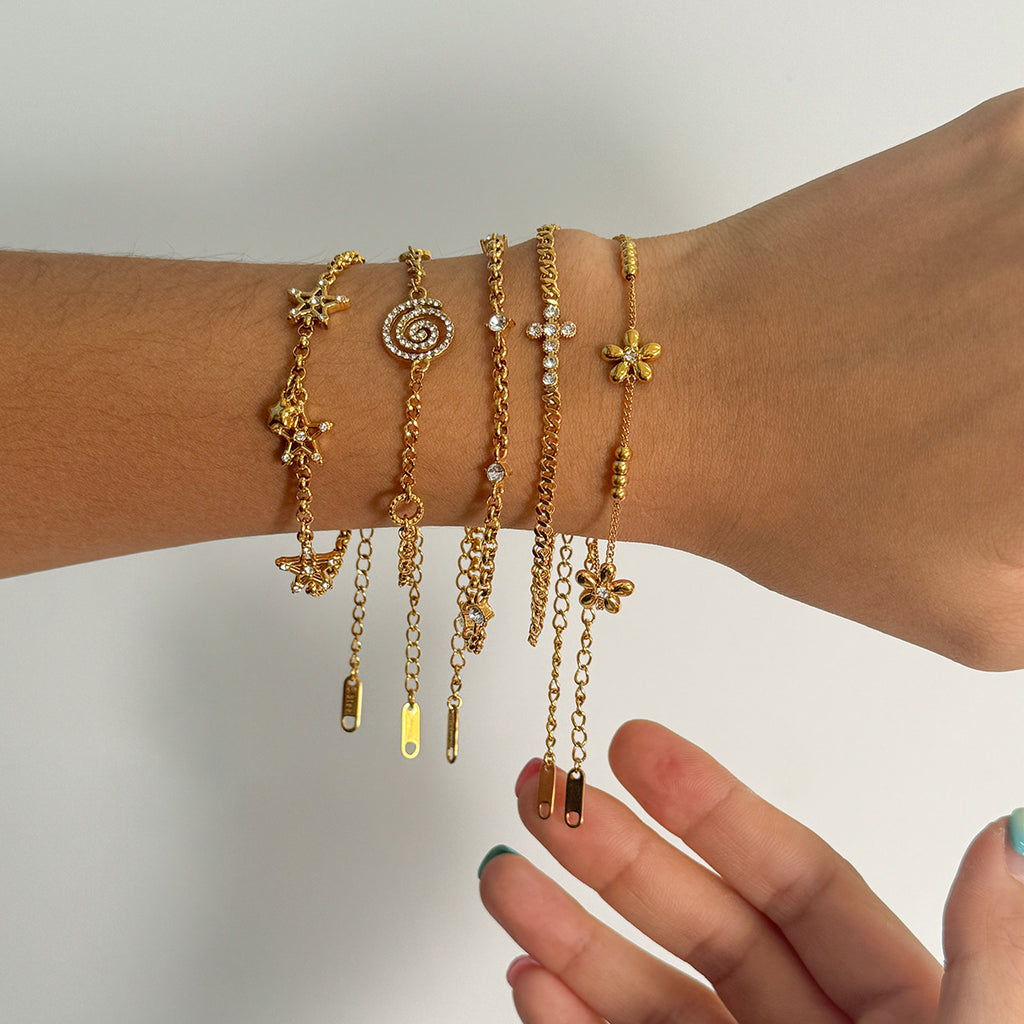 Customizable White Zircon 18K Gold Plated Stainless Steel Chain Bracelets Adjustable Trendy Bracelet