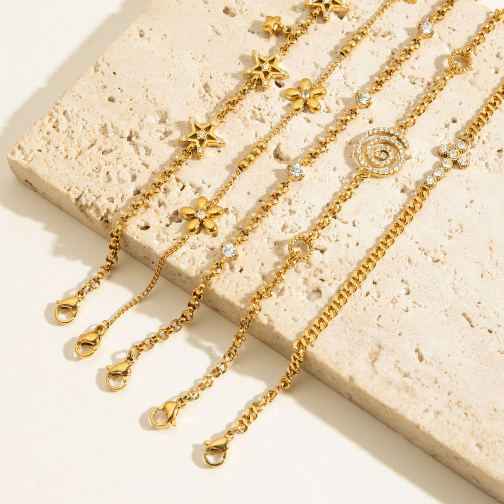 Customizable White Zircon 18K Gold Plated Stainless Steel Chain Bracelets Adjustable Trendy Bracelet