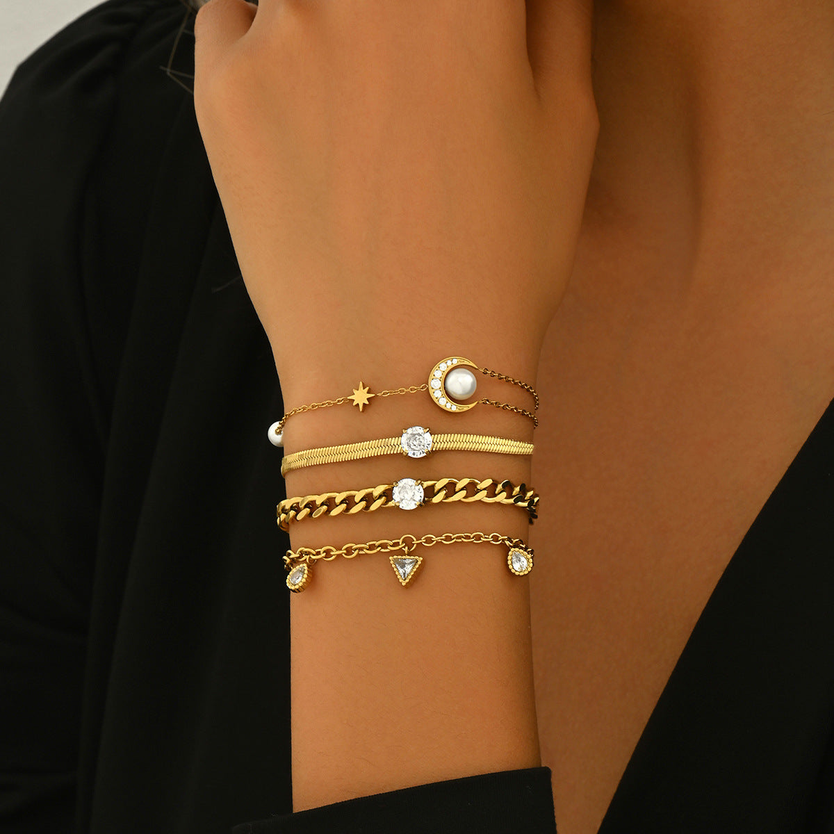 Customizable Stainless Steel 14K Gold PVD Plated Chain Bracelets Trendy Zircon Waterproof Hypoallergenic Unisex Gift