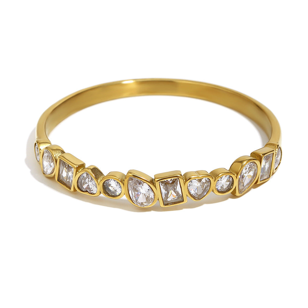 Customizable 18K Gold PVD Plated Stainless Steel White Zirconia Fashion Bracelets Bangles