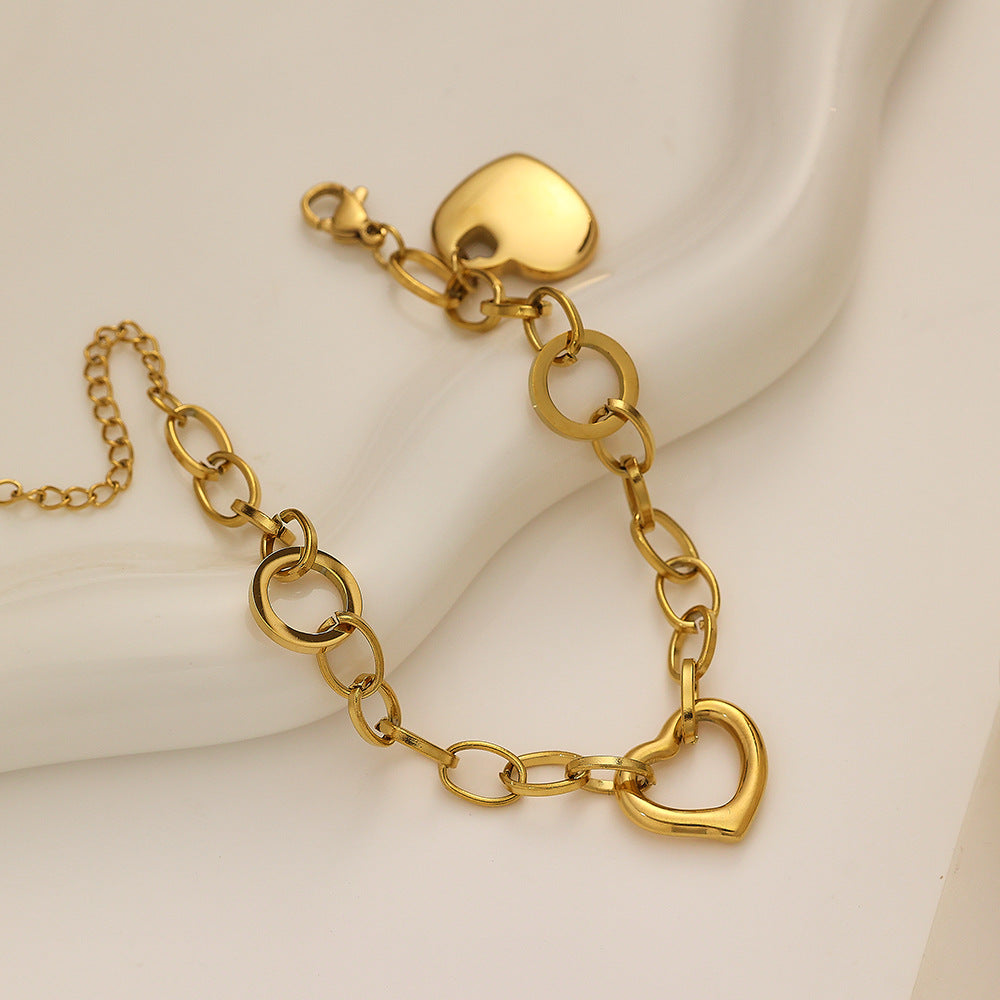 Wholesale Cute Stainless Steel Heart Charm Bracelets Gold-Plated Fashion Jewelry for Girls Trendy Valentine's Day Party Gift
