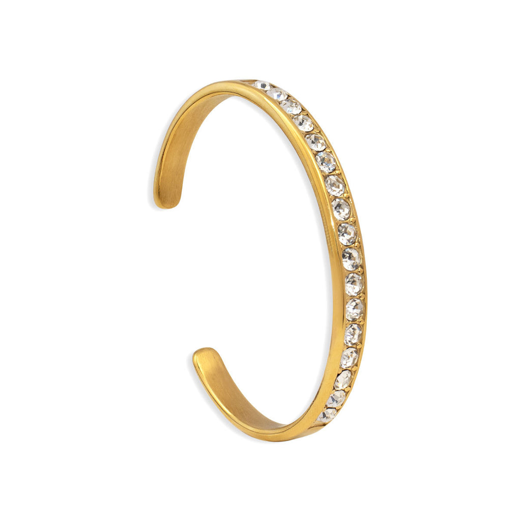 Customizable 18K Gold PVD Plated Stainless Steel White Zircon Cuff Bracelets Fashionable Bangles for Men and Women