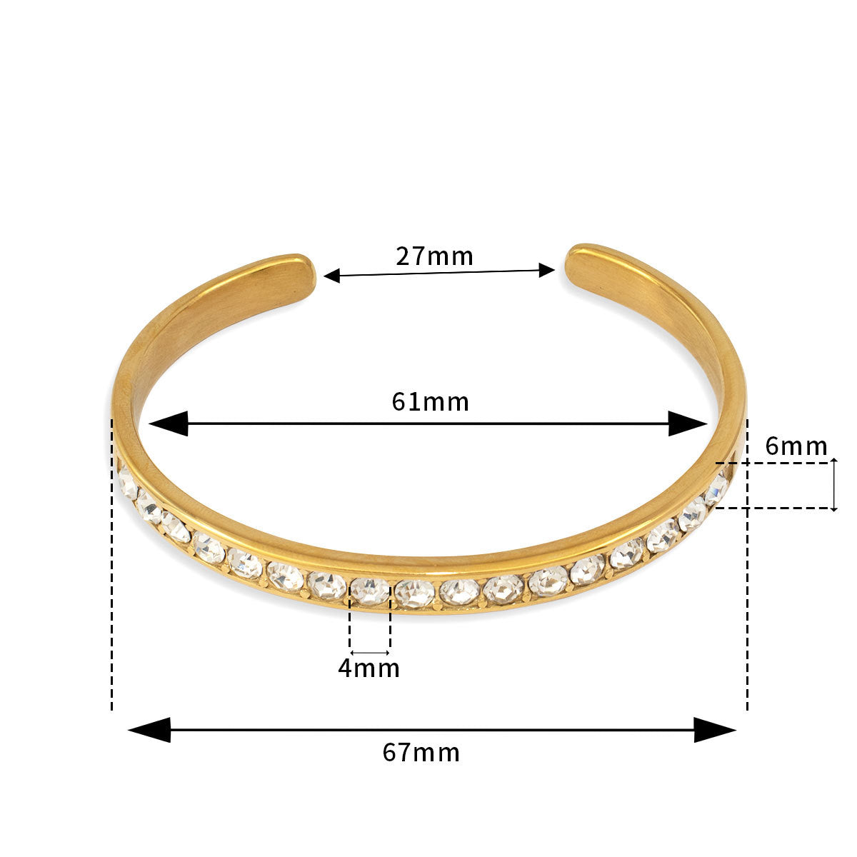 Customizable 18K Gold PVD Plated Stainless Steel White Zircon Cuff Bracelets Fashionable Bangles for Men and Women