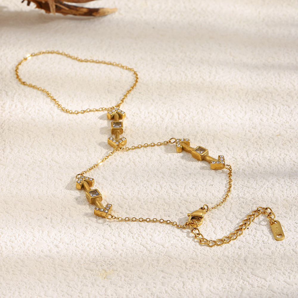 Customizable 18K Gold Plated PVD Stainless Steel Chain Bracelet with Zircons for Anniversaries