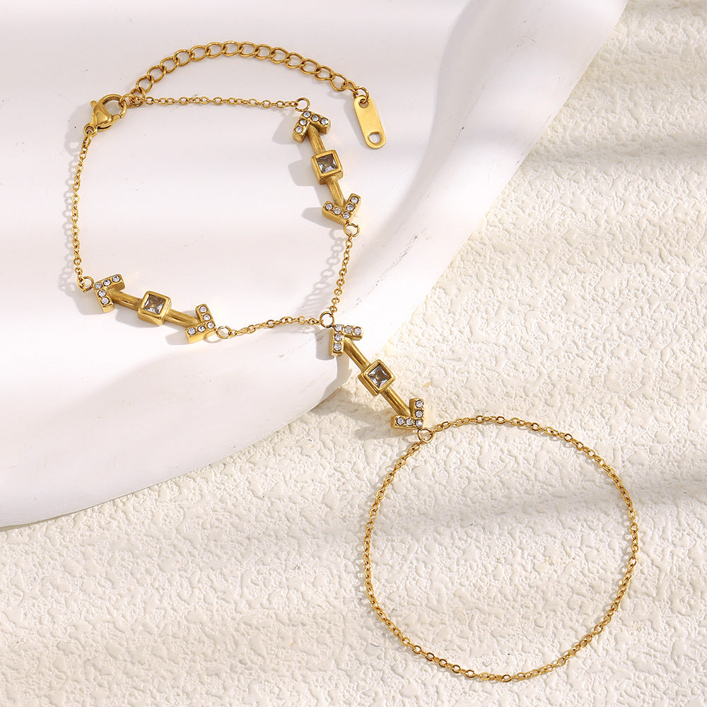 Customizable 18K Gold Plated PVD Stainless Steel Chain Bracelet with Zircons for Anniversaries
