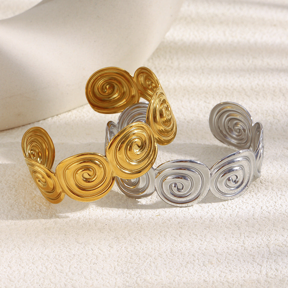 Customizable 18K Gold PVD Stainless Steel Open Cuff Bracelets Fashionable Open-End Bangles