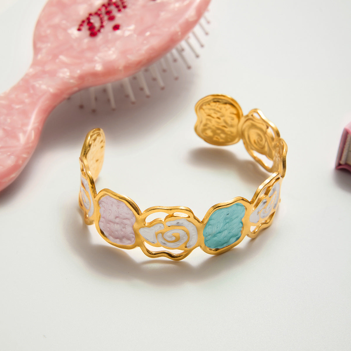 Customizable 18k PVD Plated Stainless Steel Open Bangles with Colorful Enameling Fashion Jewelry Bracelets Bangles