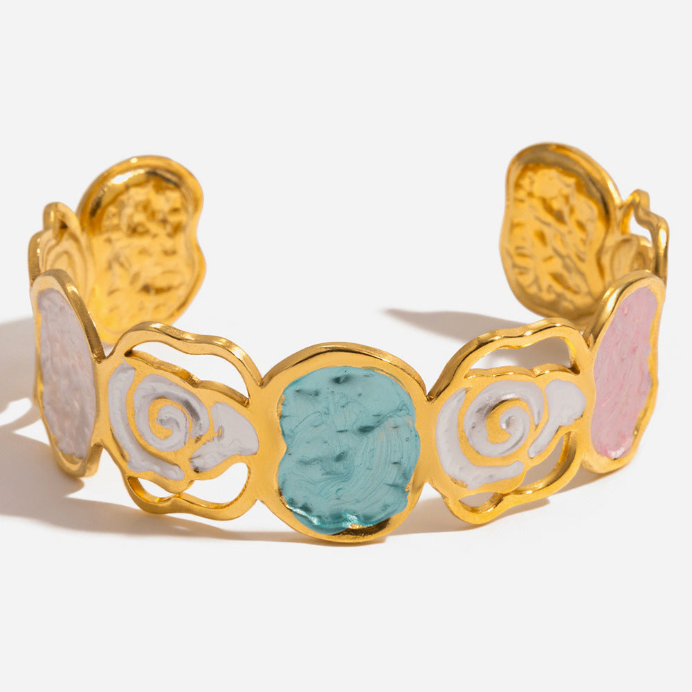 Customizable 18k PVD Plated Stainless Steel Open Bangles with Colorful Enameling Fashion Jewelry Bracelets Bangles