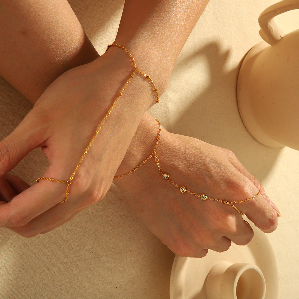 Customizable 18K Gold Plated PVD Stainless Steel Chain Bracelet with Zircons Trendy Fashion Jewelry for Girls' Parties