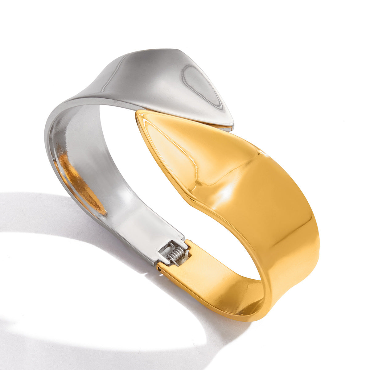 Customizable 18K Gold PVD Plated Stainless Steel Fashion Open and Close Cuff Bracelets 2 Tone Bangles for Men and Women