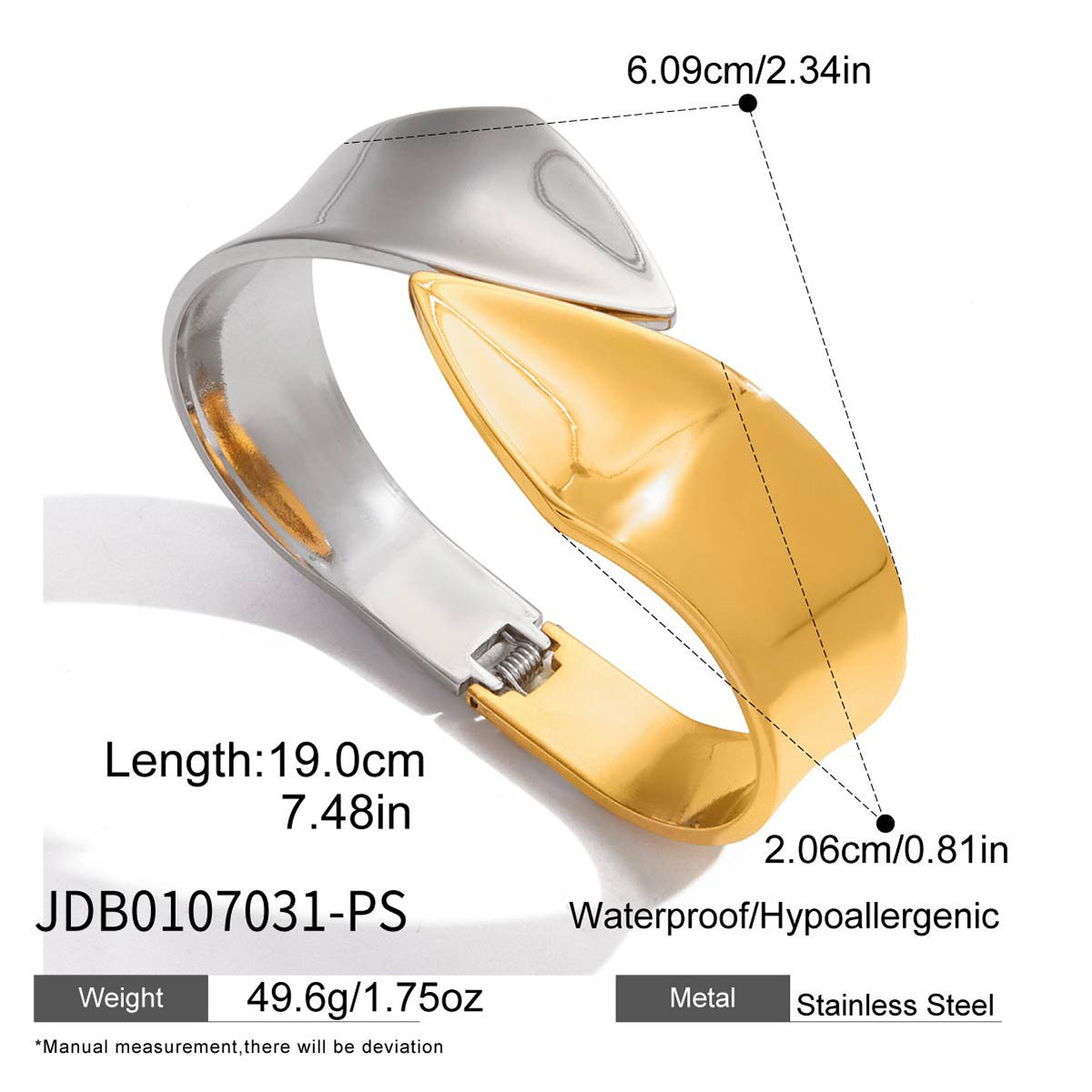 Customizable 18K Gold PVD Plated Stainless Steel Fashion Open and Close Cuff Bracelets 2 Tone Bangles for Men and Women