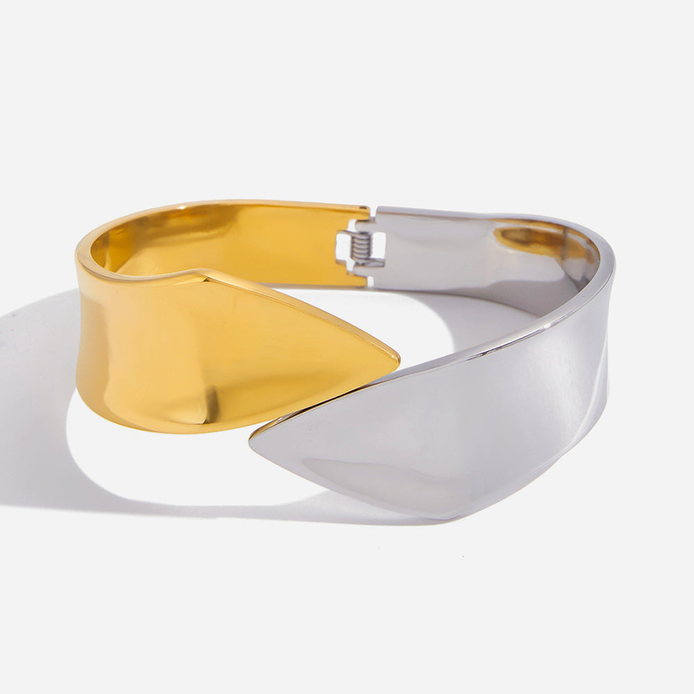 Customizable 18K Gold PVD Plated Stainless Steel Fashion Open and Close Cuff Bracelets 2 Tone Bangles for Men and Women