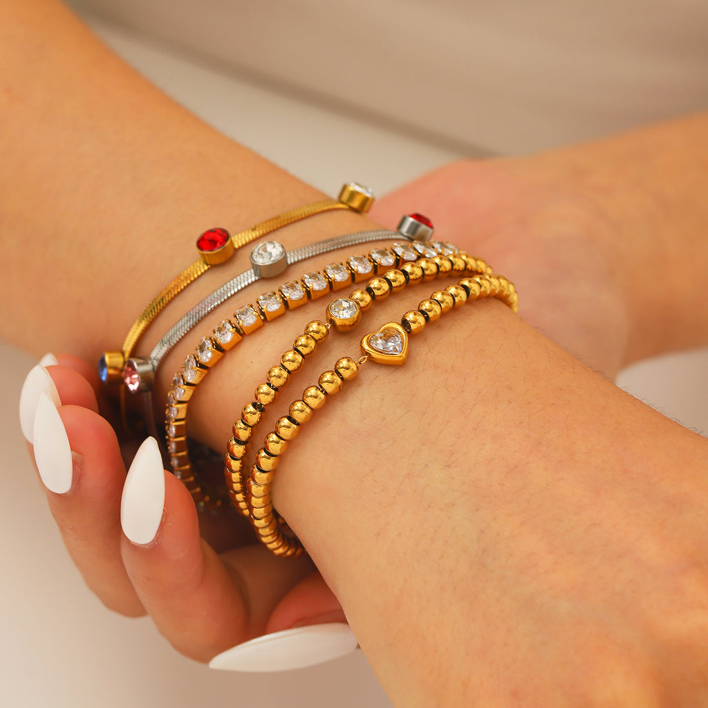 Customizable Stainless Steel 18K Gold PVD Plated Chain Bracelets Trendy Zircon Waterproof Hypoallergenic Unisex Gift