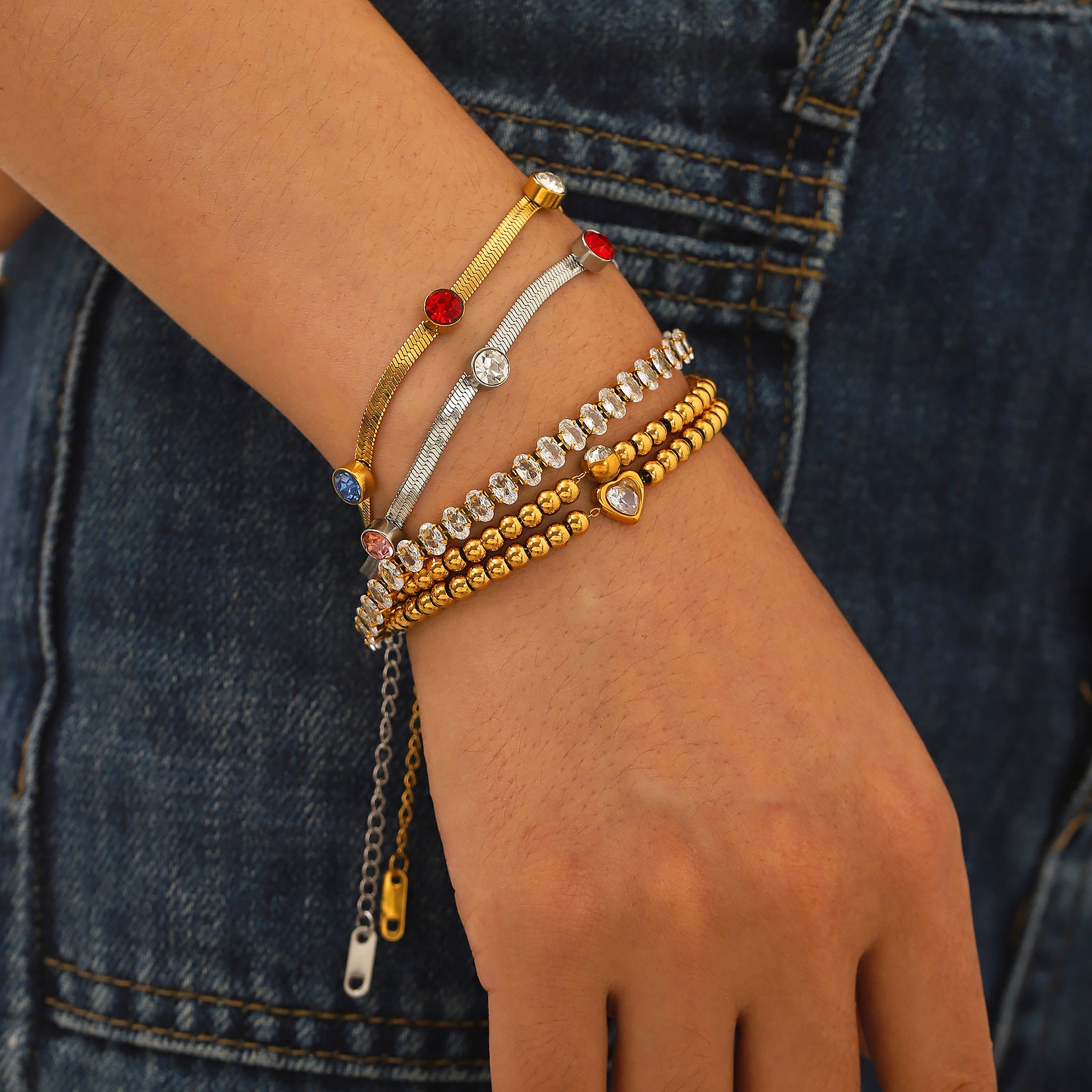 Customizable Stainless Steel 18K Gold PVD Plated Chain Bracelets Trendy Zircon Waterproof Hypoallergenic Unisex Gift