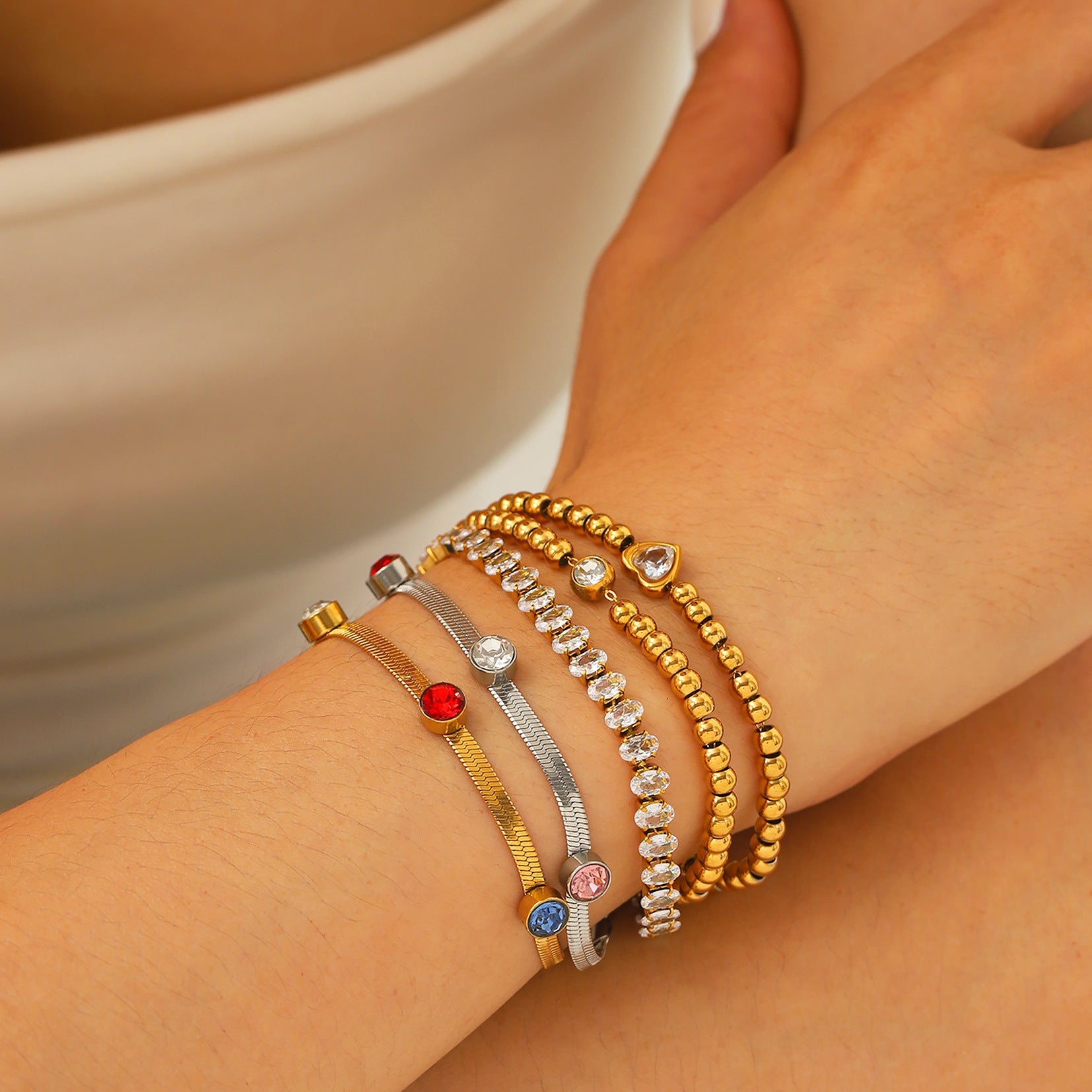 Customizable Stainless Steel 18K Gold PVD Plated Chain Bracelets Trendy Zircon Waterproof Hypoallergenic Unisex Gift