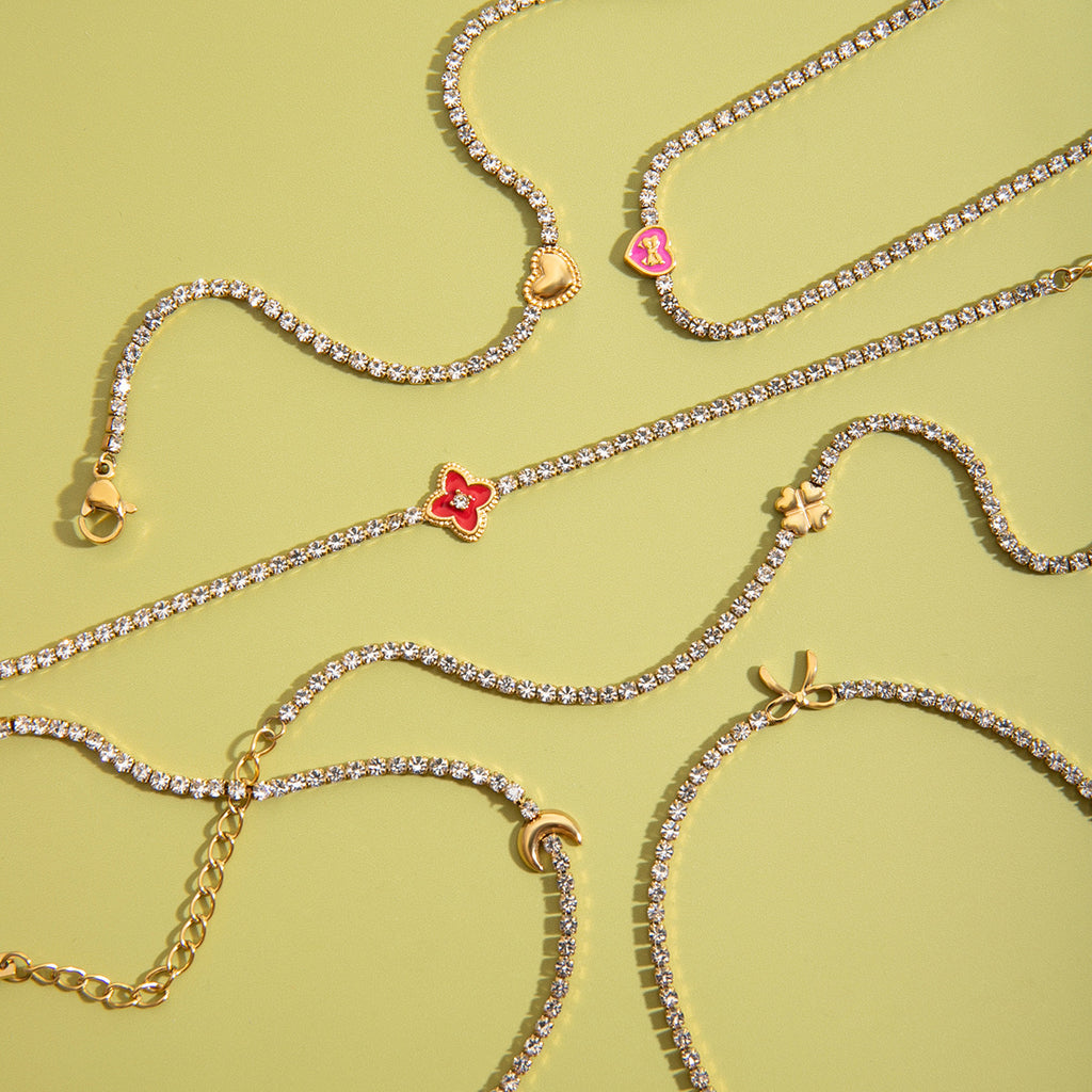 Customizable Stainless Steel 18K Gold PVD Plated Chain Bracelets Trendy Zircon Waterproof Hypoallergenic Heart Flower Moon Bow
