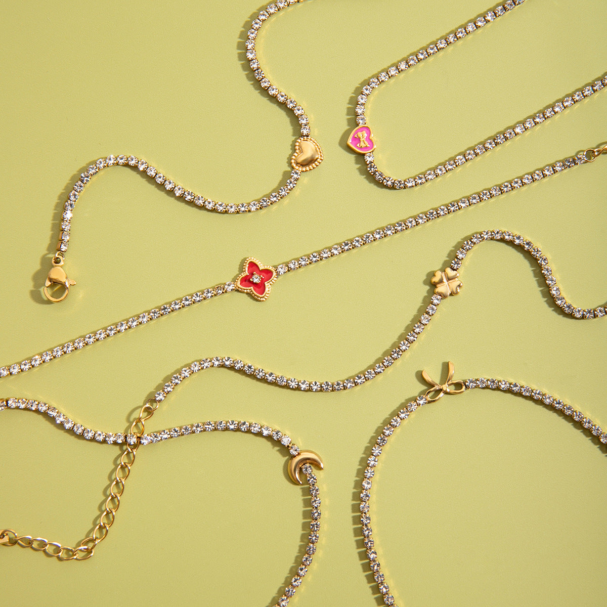 Customizable Stainless Steel 18K Gold PVD Plated Chain Bracelets Trendy Zircon Waterproof Hypoallergenic Heart Flower Moon Bow