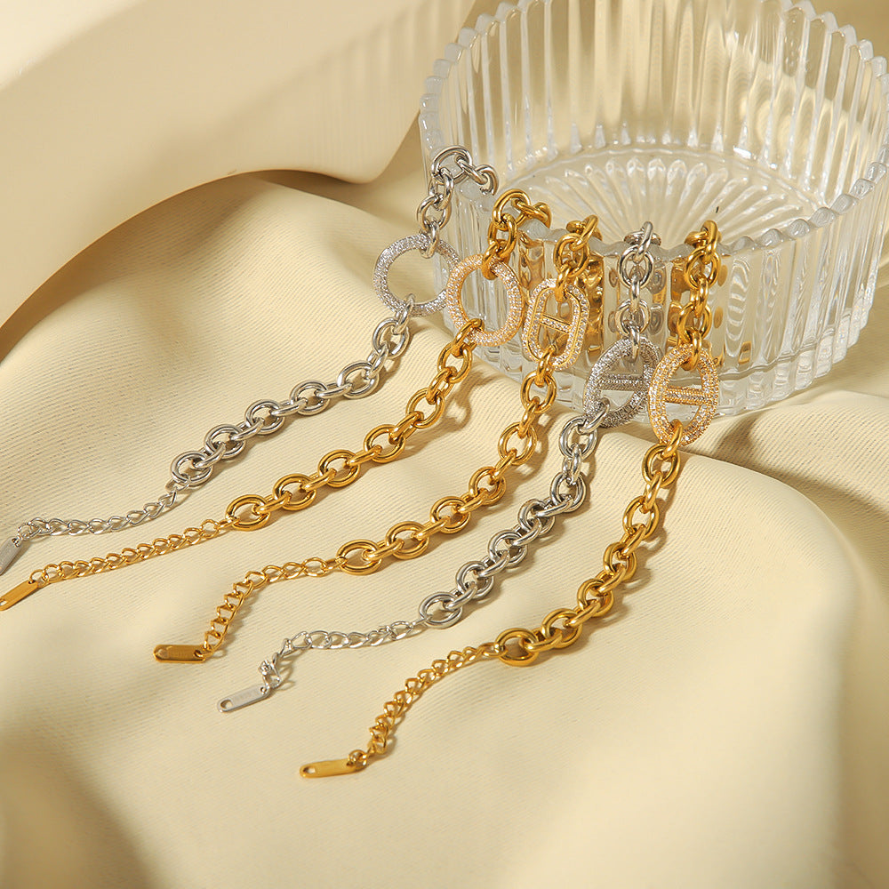 Customizable White Zircon 18K Gold Plated Stainless Steel Crown Shape Chain Adjustable Trendy Unisex Gift Bracelets