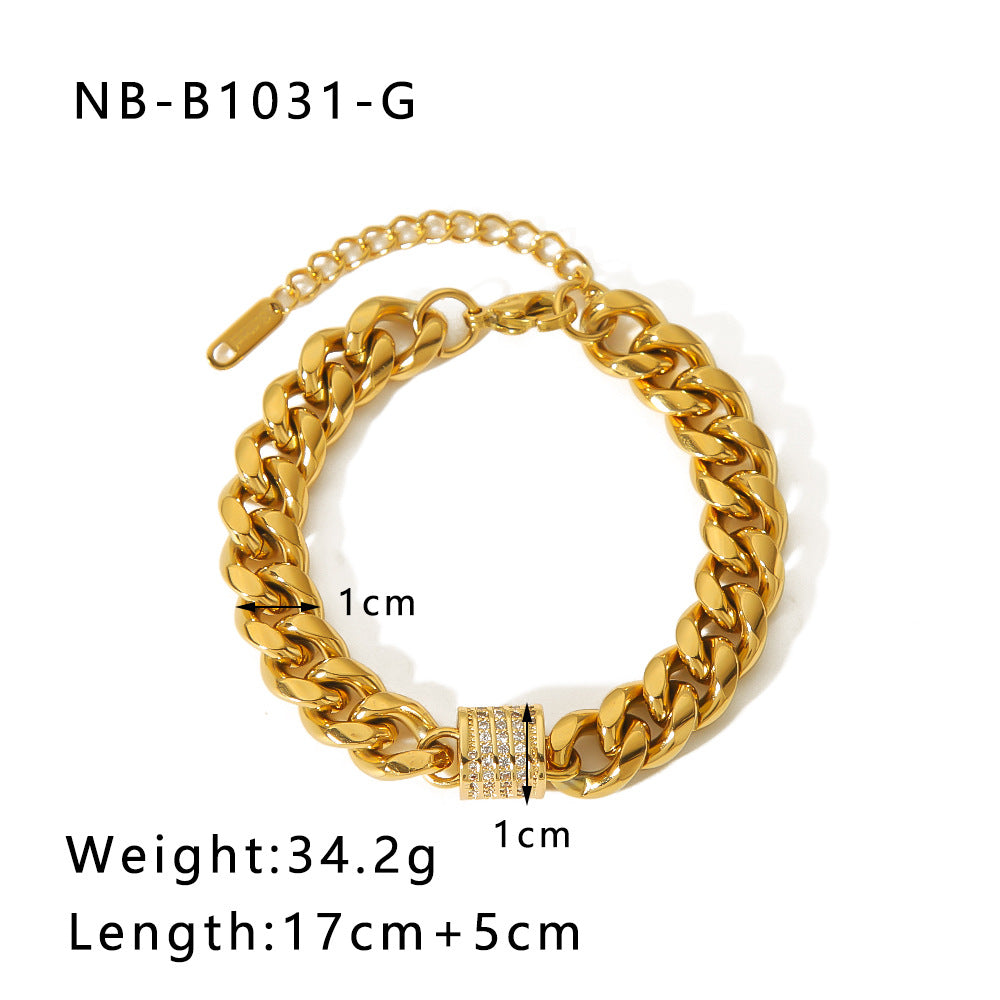 Customizable White Zircon 18K Gold Plated Stainless Steel Crown Shape Chain Adjustable Trendy Unisex Gift Bracelets