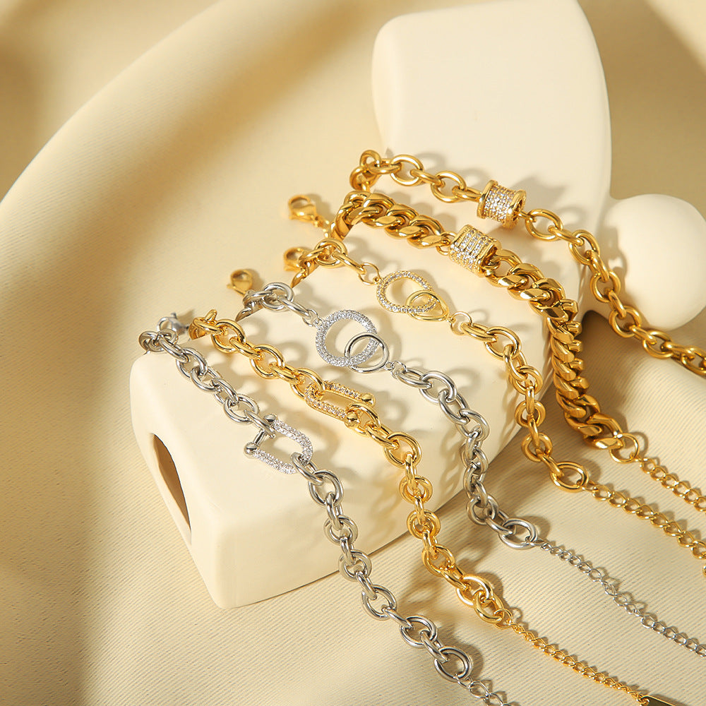 Customizable White Zircon 18K Gold Plated Stainless Steel Crown Shape Chain Adjustable Trendy Unisex Gift Bracelets
