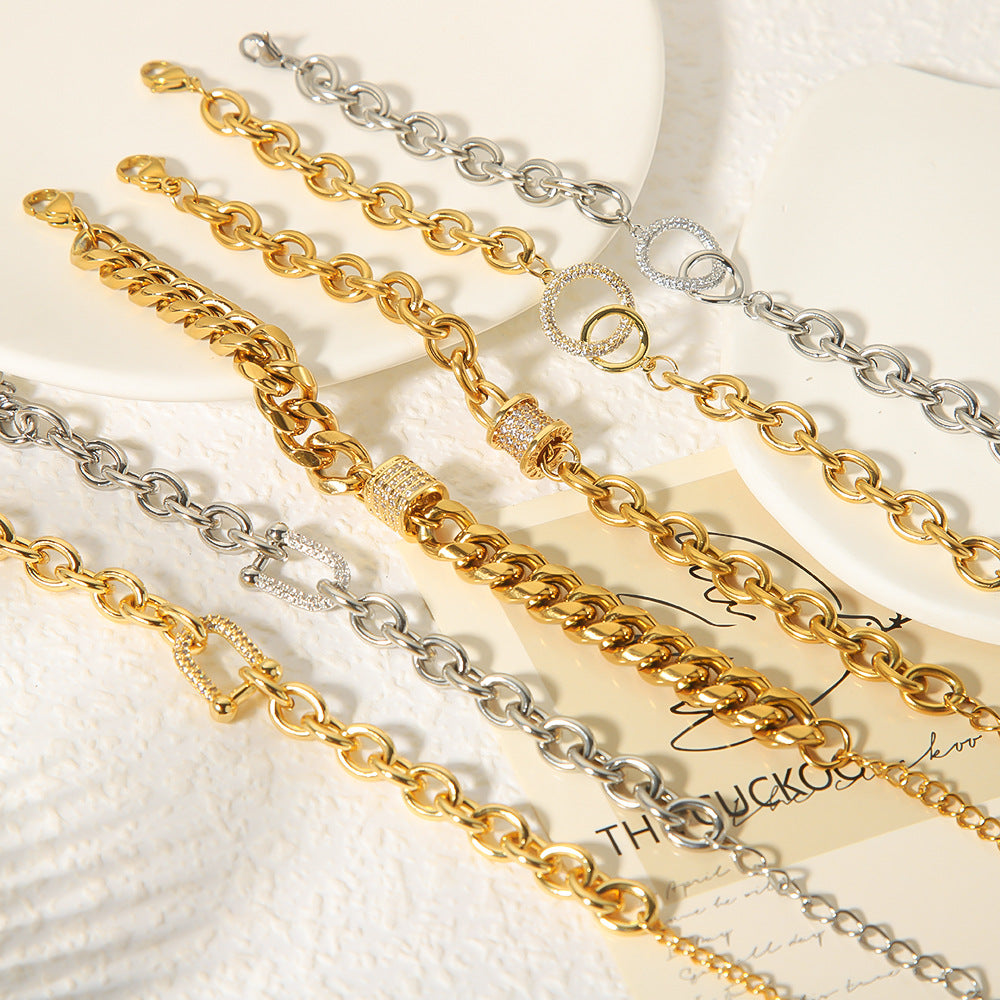 Customizable White Zircon 18K Gold Plated Stainless Steel Crown Shape Chain Adjustable Trendy Unisex Gift Bracelets