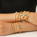 Stainless Steel 18K Gold Plated Chain Link Bracelets Trendy Crown Design Pearl Turquoise Zircons Gift Fashion Jewelry Wholesale