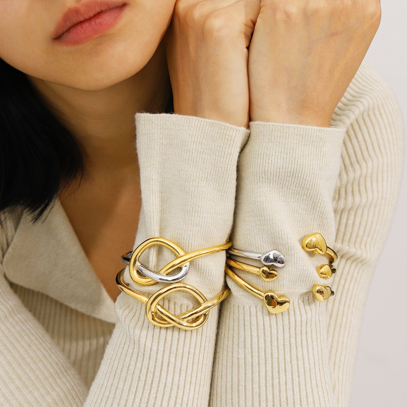 Stainless Steel 18K True Gold Plated Cute Open Cuff Bracelets & Bangles CROWN Knotted Simple Versatile Women's Gift
