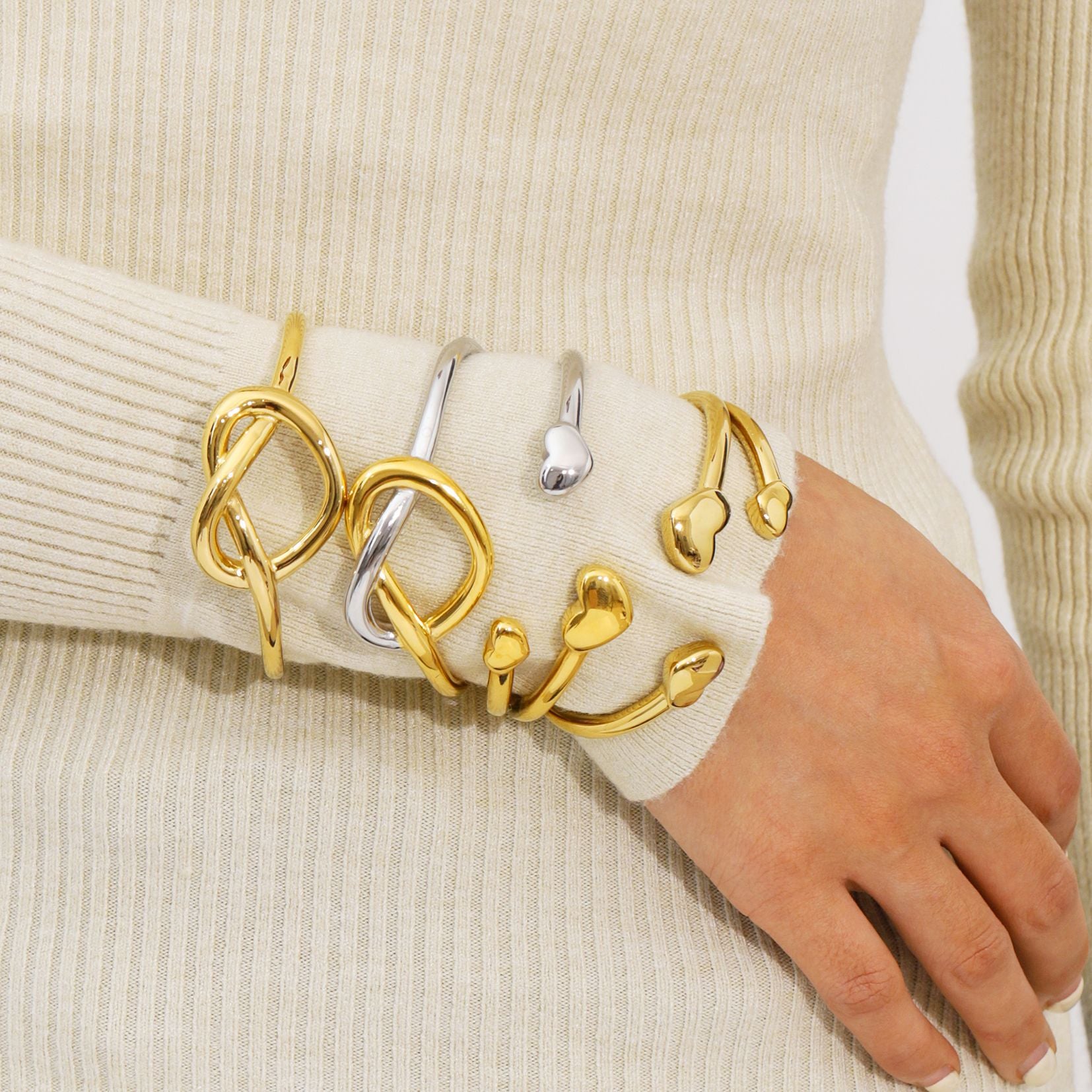 Stainless Steel 18K True Gold Plated Cute Open Cuff Bracelets & Bangles CROWN Knotted Simple Versatile Women's Gift