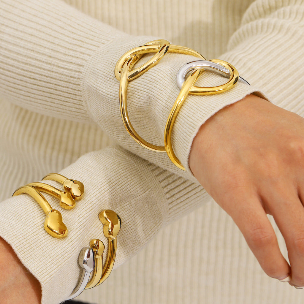 Stainless Steel 18K True Gold Plated Cute Open Cuff Bracelets & Bangles CROWN Knotted Simple Versatile Women's Gift