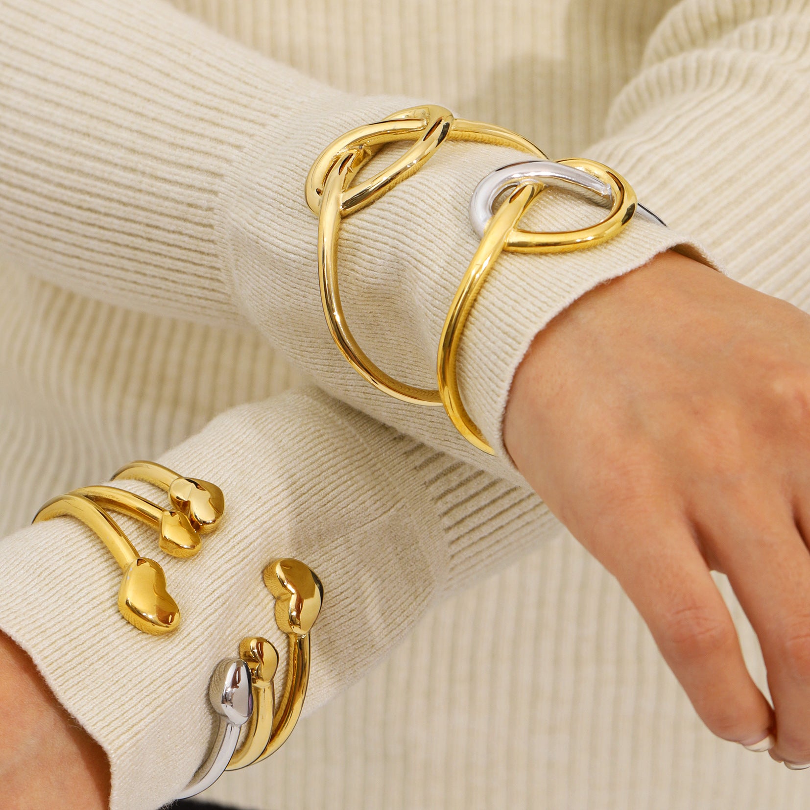 Stainless Steel 18K True Gold Plated Cute Open Cuff Bracelets & Bangles CROWN Knotted Simple Versatile Women's Gift