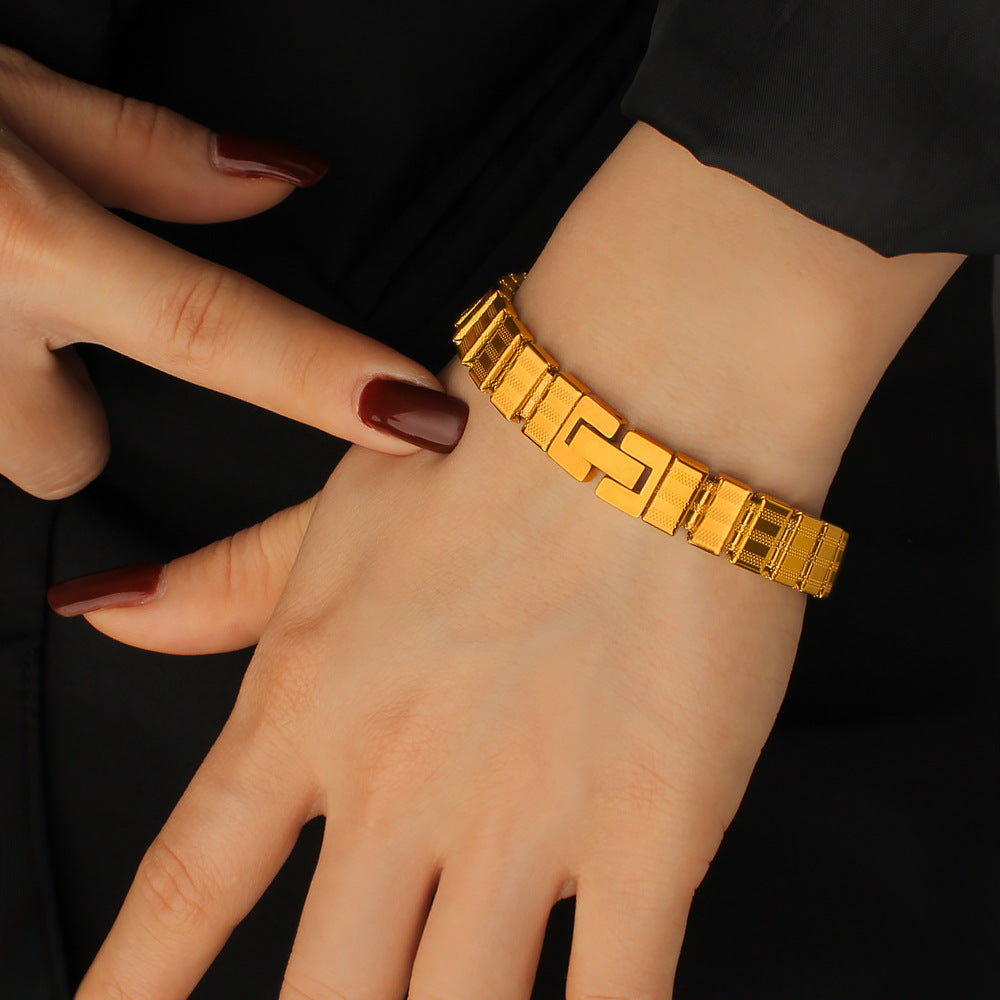 Unisex 18K Gold PVD Plated Stainless Steel Vintage Wrap Bracelets & Bangles with Crown Shape-Gift Jewelry