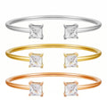 Customizable Vintage 18K Gold Plated Stainless Steel Bangles with White Zircon Stones Heart Square Water Drop Shapes for Unisex