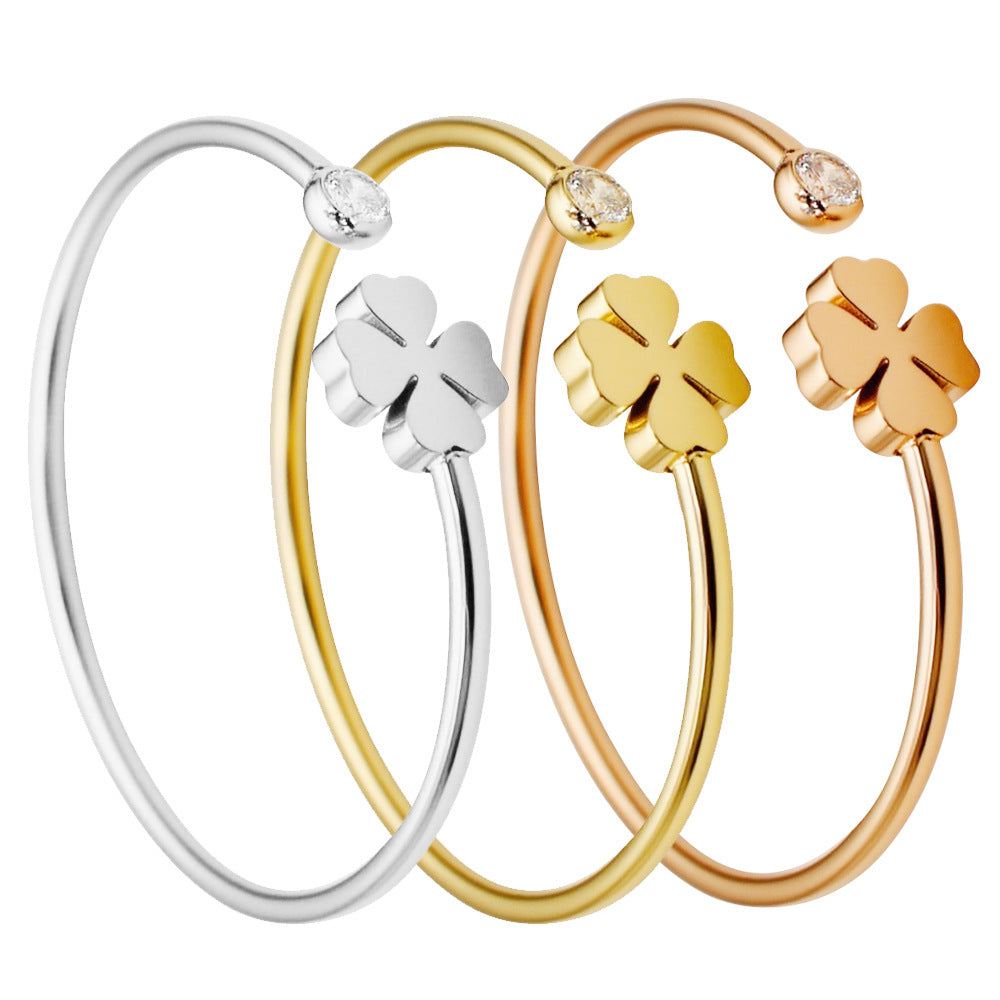 Customizable Vintage 18K Gold Plated Stainless Steel Bangles with Channel Set White Zircon Stones Flower Shape Unisex Gift
