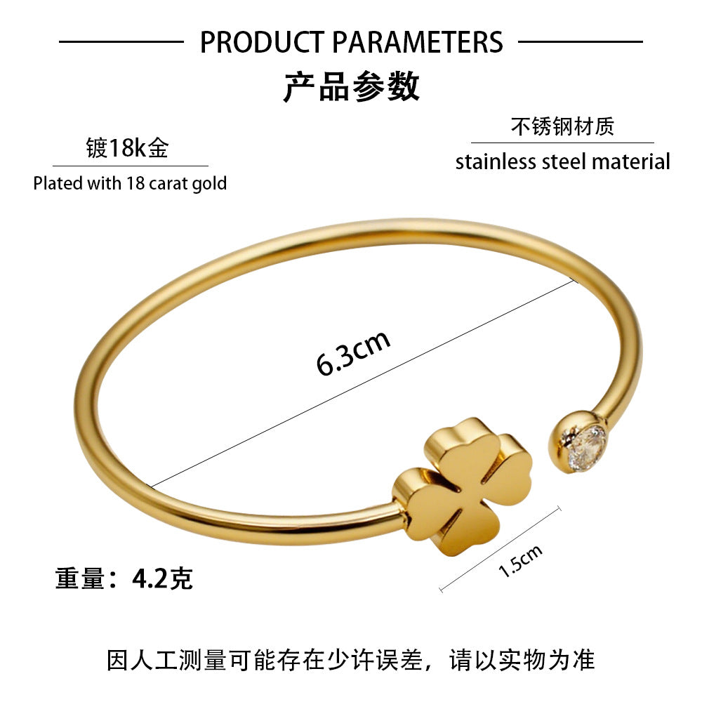 Customizable Vintage 18K Gold Plated Stainless Steel Bangles with Channel Set White Zircon Stones Flower Shape Unisex Gift