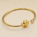 Customizable Vintage 18K Gold Plated Stainless Steel Bangles with Channel Set White Zircon Stones Flower Shape Unisex Gift