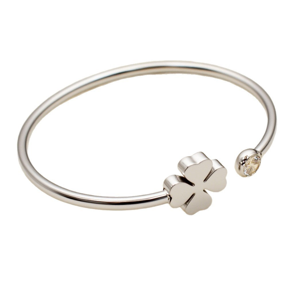 Customizable Vintage 18K Gold Plated Stainless Steel Bangles with Channel Set White Zircon Stones Flower Shape Unisex Gift