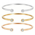 Customizable Vintage 18K Gold Plated Stainless Steel Bangles with White Zircon Stones Heart Square Water Drop Shapes for Unisex