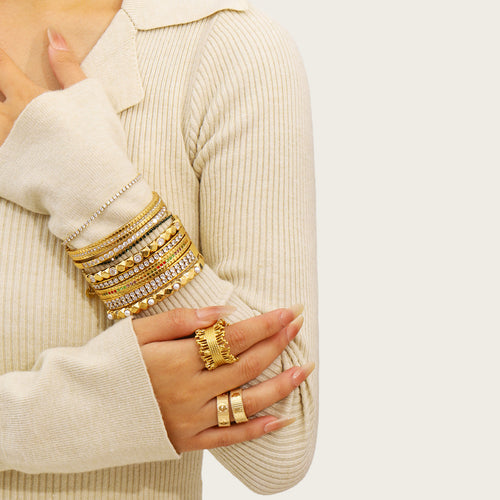 18K Gold Plated Stainless Steel Bangles with Imitation Pearl and Zircon Stones Trendy Unisex Jewelry for Parties