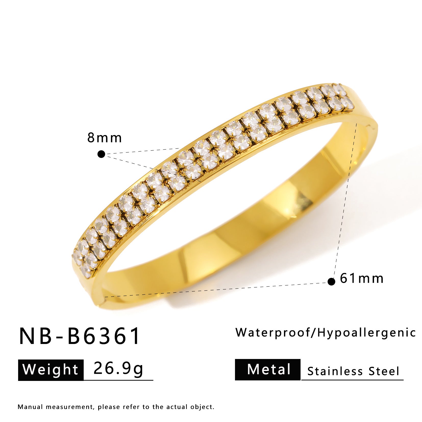 18K Gold Plated Stainless Steel Bangles with Imitation Pearl and Zircon Stones Trendy Unisex Jewelry for Parties