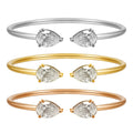 Customizable Vintage 18K Gold Plated Stainless Steel Bangles with White Zircon Stones Heart Square Water Drop Shapes for Unisex