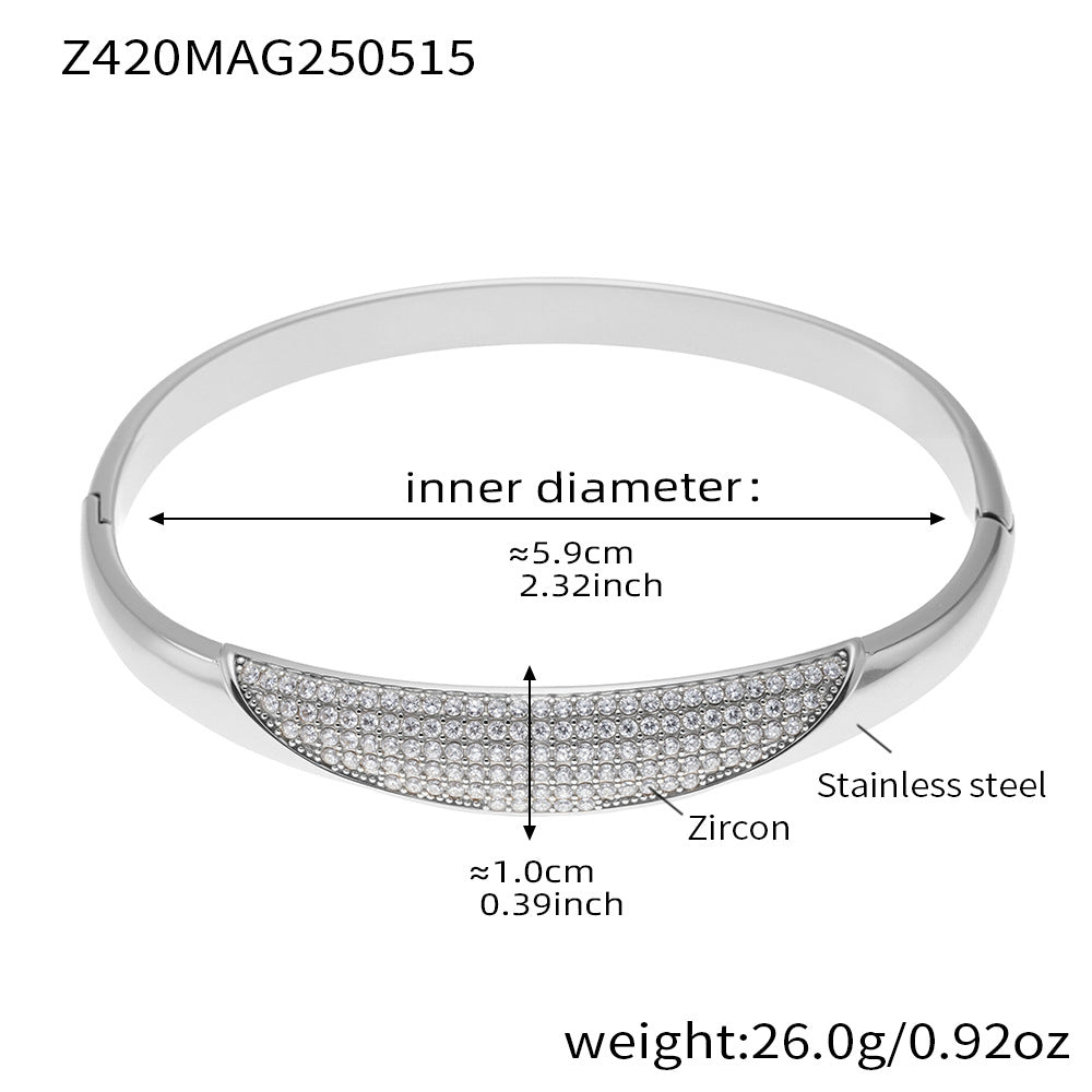 Stainless Steel 18K Gold Plated White Pink Zircon Crown Shape Bangle Bracelet for Unisex Gift Wholesale