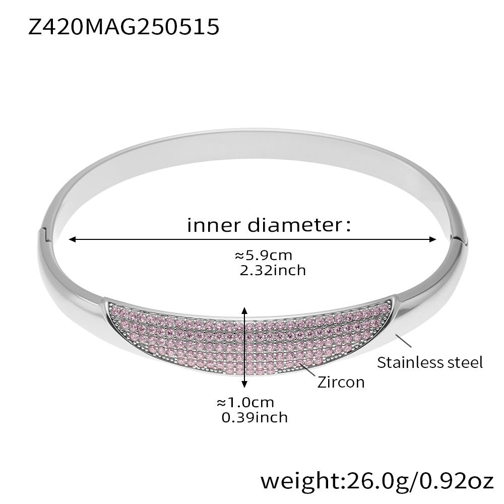 Stainless Steel 18K Gold Plated White Pink Zircon Crown Shape Bangle Bracelet for Unisex Gift Wholesale