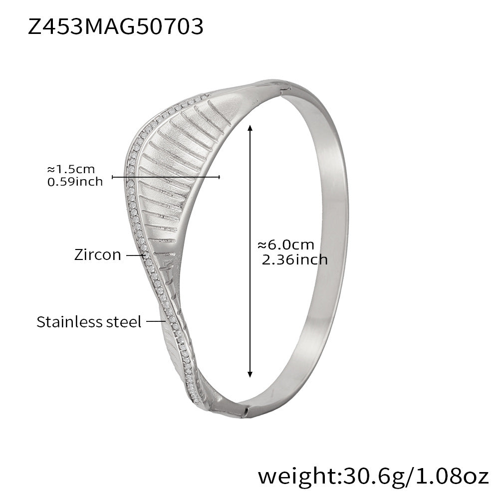 Stainless Steel 18K Gold Plated White Pink Zircon Crown Shape Bangle Bracelet for Unisex Gift Wholesale