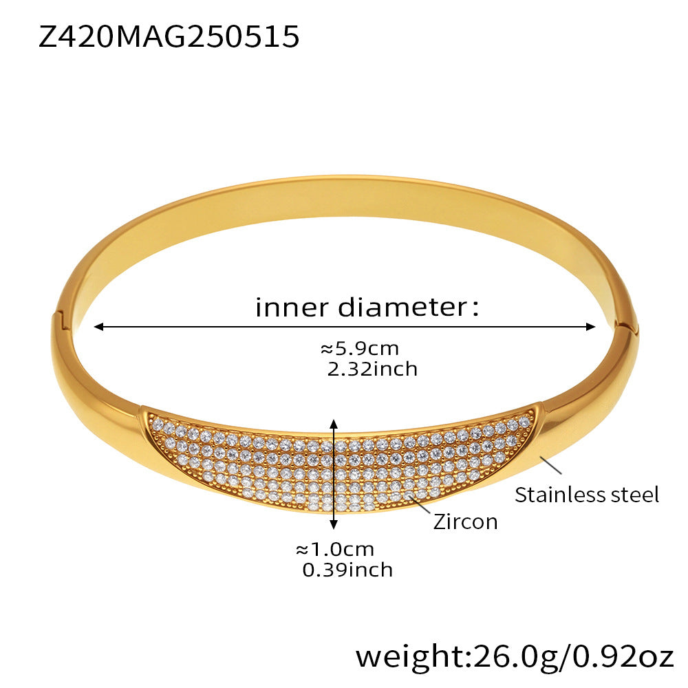 Stainless Steel 18K Gold Plated White Pink Zircon Crown Shape Bangle Bracelet for Unisex Gift Wholesale